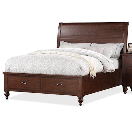 Queen Size Slatted Headboard Bed with 2-Drawer Storage Footboard